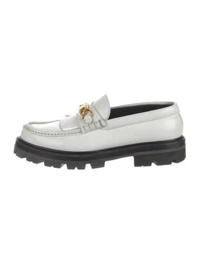 Pre-owned Celine Horsebit Accent Leather Loafers In White