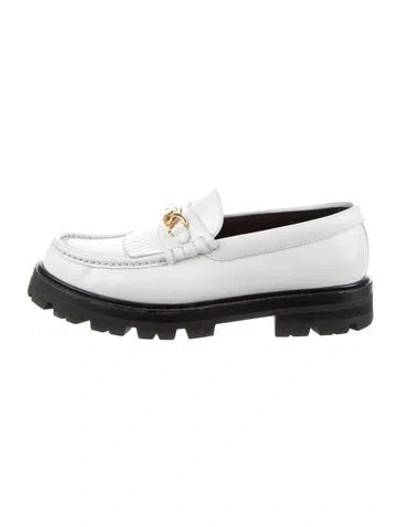 Pre-owned Celine Horsebit Accent Leather Loafers In White
