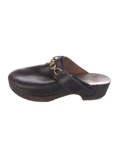 Pre-owned Celine Horsebit Accent Leather Mules In Black