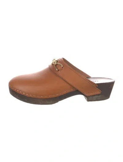 Pre-owned Celine Horsebit Accent Leather Mules In Brown