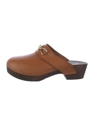 Pre-owned Celine Horsebit Accent Leather Mules In Brown