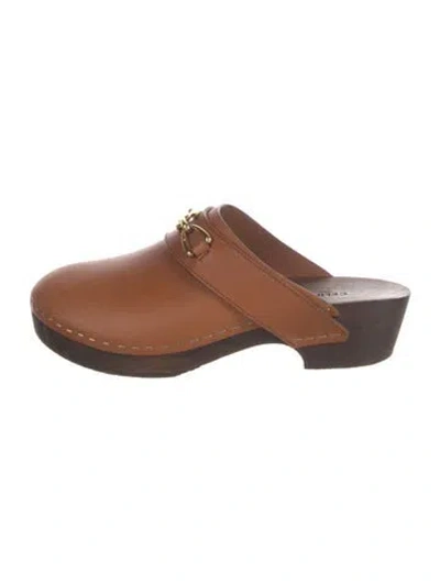 Pre-owned Celine Horsebit Accent Leather Mules In Brown