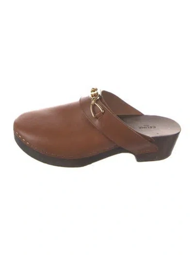 Pre-owned Celine Horsebit Accent Leather Mules In Brown
