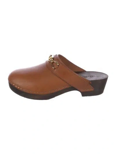 Pre-owned Celine Horsebit Accent Leather Mules In Neutral