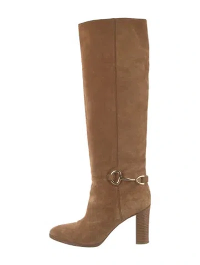 Pre-owned Celine Horsebit Accent Suede Boots In Neutral