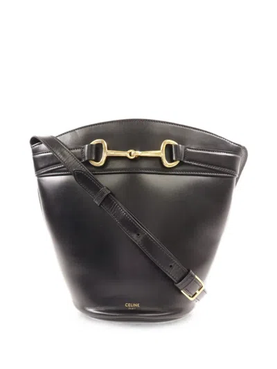 Pre-owned Celine Horsebit Leather Bucket Bag In Black