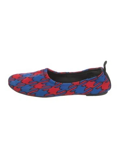 Pre-owned Celine Houndstooth Print Grosgrain Trim Ballet Flats In Blue/red