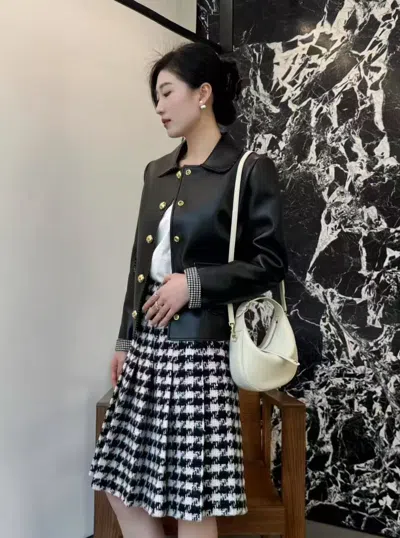 Celine Houndstooth Skirt In Black