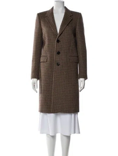 Pre-owned Celine Houndstooth Wool Coat In Brown