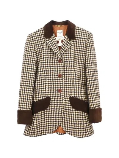 Pre-owned Celine Houndstooth Wool Jacket In Brown