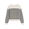 CELINE IVORY AND BLACK STRIPED LONG-SLEEVED SWEATER WITH GOLD-TONE BUTTONS