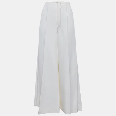 Pre-owned Celine Ivory Crepe Contrast Stitch Flared Trousers M