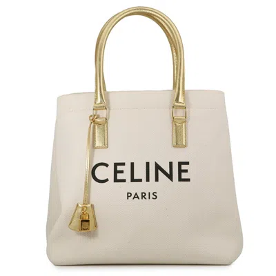 Pre-owned Celine Ivory Leather Canvas Handbag Tote Bag () In White