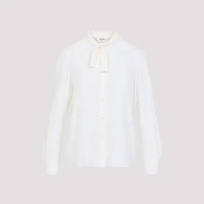Celine Ivory Neck Tie Top In White