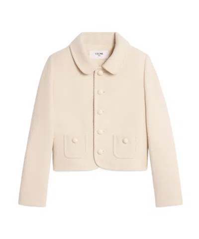 Celine Jacket Shirt Collar Tweed Cashmere Jacket In White