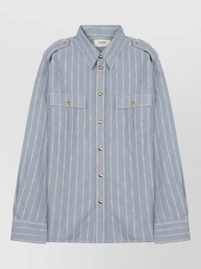 Celine Jacket Striped Pattern Chest Pockets Epaulettes In Blue