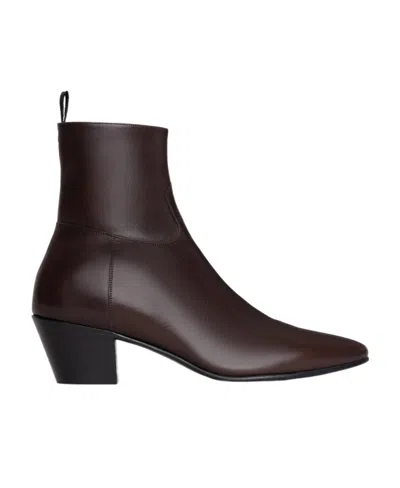 Celine Jacno Zipper Booties In Brown