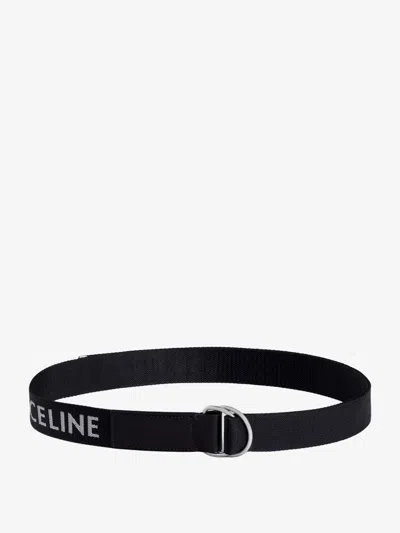 Celine Jacquard Fabric And Leather Belt In Black