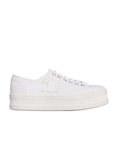 Celine Jane Canvas And Calfskin Low-cut Lace-up Sneakers In White