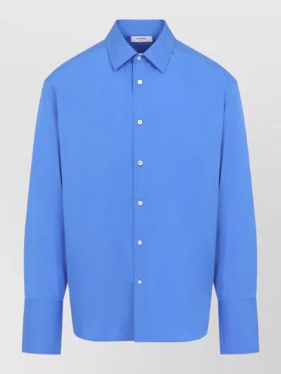 Celine Jed Cotton Poplin Shirt Long Buttoned Cuffs In Blue