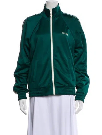 Pre-owned Celine Jersey Track Bomber Jacket In Green