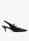 Celine Women Judy Leather Double Strap Mary Jane Slingback In Black