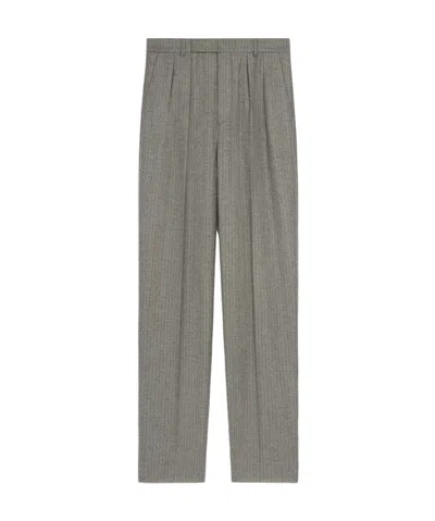 Celine Keith Striped Wool Trousers In Gray