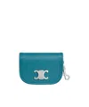Celine Nano Logo-embellished Leather And Silver-tone Keyring Wallet In Blue