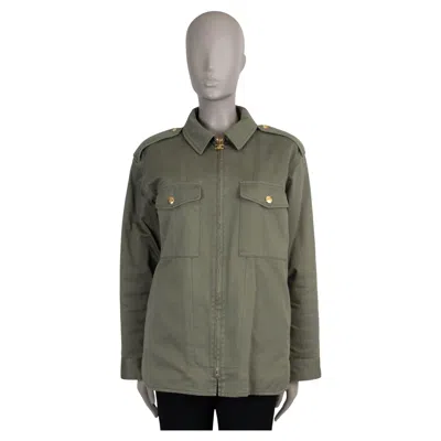 Pre-owned Celine Khaki Green Cotton Sherpa Lined Overshirt Jacket 36 Xs