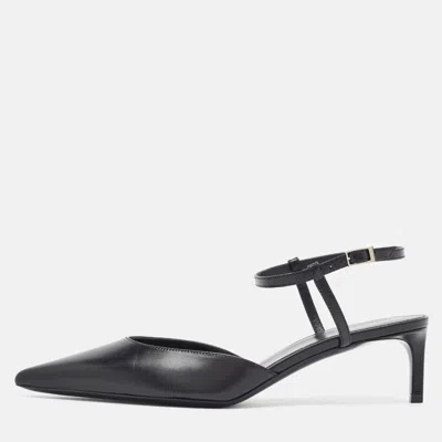 Pre-owned Celine Kitten Heel Size 38 Black Leather Slingback Pumps