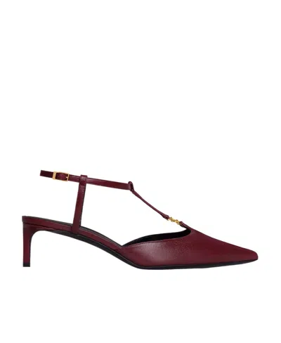Celine Kitten Triomphe T Strap High Heels In Red