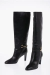 CELINE KNEE-HIGH LEATHER BOOTS WITH METAL CLAMP