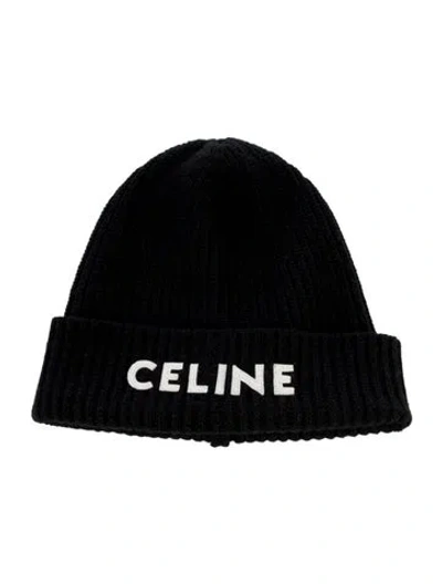 Pre-owned Celine Knit Logo Beanie In Black
