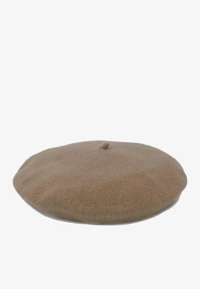 Celine Knitted Beret Hat In Brown