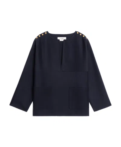 Celine Knitted Tweed Open-necked Blouse In Black
