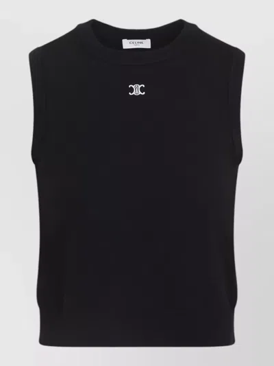 Celine Knitwear Vest Sleeveless Design Ribbed Hem In Black