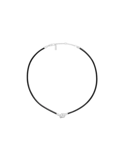 Celine Knot Necklace In Calfskin And Brass With Rhodium Finish In Multi