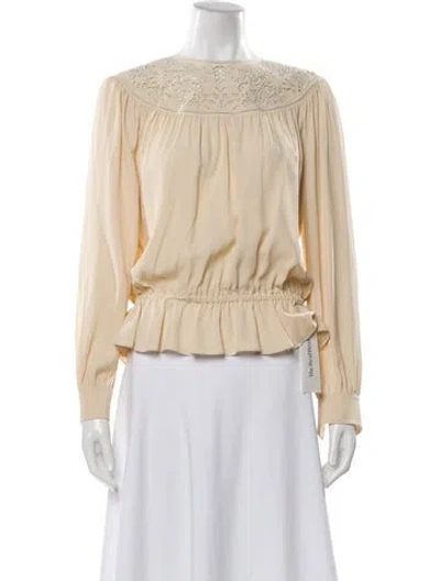 Pre-owned Celine Lace Pattern Crew Neck Blouse In Neutral