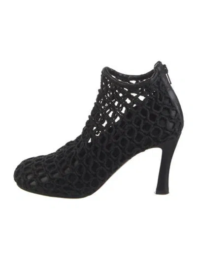 Pre-owned Celine Lace Pattern Leather Trim Embellishment Boots In Black