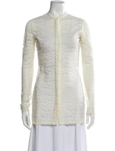 Pre-owned Celine Lace Pattern Long Sleeve Blouse In Neutral