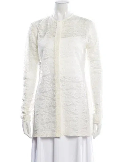 Pre-owned Celine Lace Pattern Long Sleeve Blouse In Neutral