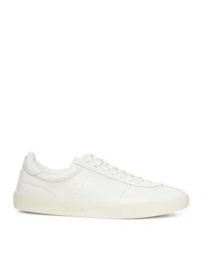 Celine Lace-up Leather Sneakers In White