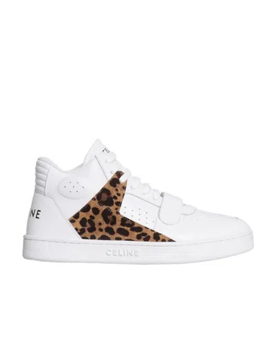 Celine Lace Up Sneakers In White