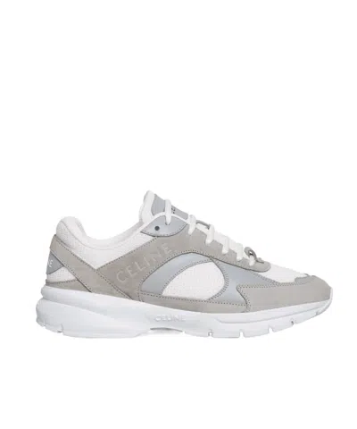 Celine Low Creased Lace-up Sneaker Runner In Suede And Mesh In Grey