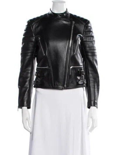 Pre-owned Celine Lamb Leather Biker Jacket In Blue