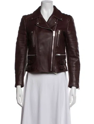 Pre-owned Celine Lamb Leather Biker Jacket In Brown