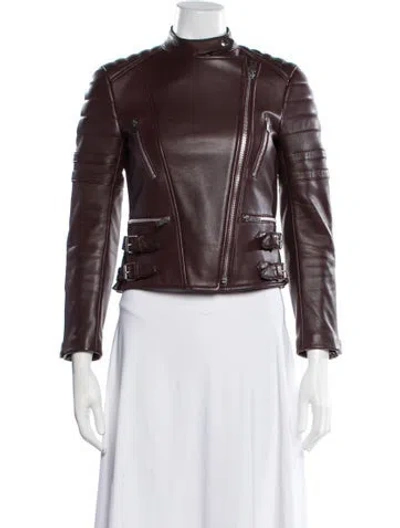 Pre-owned Celine Lamb Leather Biker Jacket In Burgundy