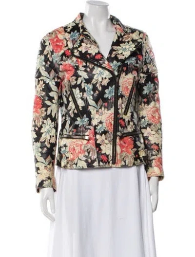 Pre-owned Celine Lamb Leather Floral Print Biker Jacket