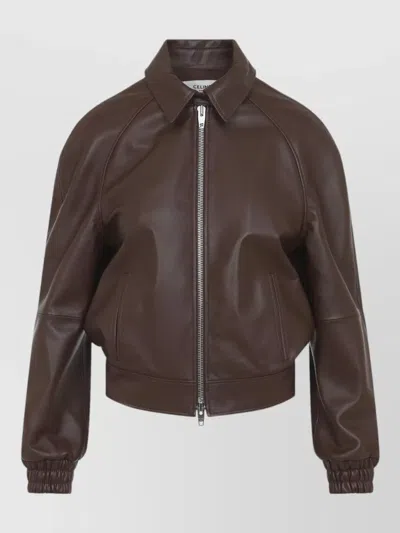 Celine Lamb Leather Jacket Raglan Sleeves In Brown
