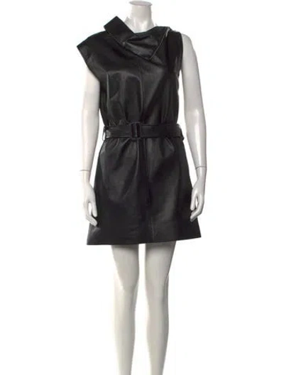 Pre-owned Celine Lamb Leather Mini Dress In Black